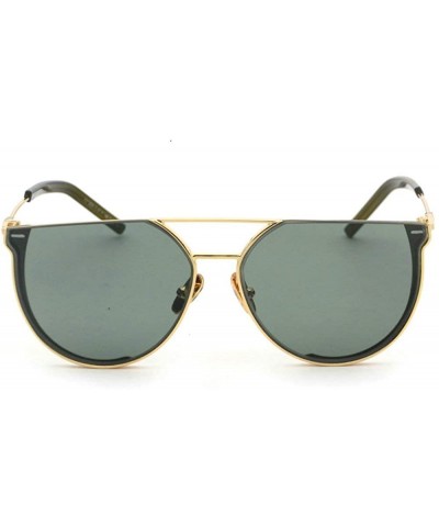 Round Oversized Half Frame Metal Round Sun glasses For Women Flat Top Shades Sunglasses - Green - C918LTT4UM3 $10.69