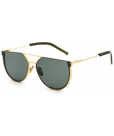 Round Oversized Half Frame Metal Round Sun glasses For Women Flat Top Shades Sunglasses - Green - C918LTT4UM3 $10.69