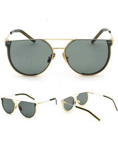 Round Oversized Half Frame Metal Round Sun glasses For Women Flat Top Shades Sunglasses - Green - C918LTT4UM3 $10.69