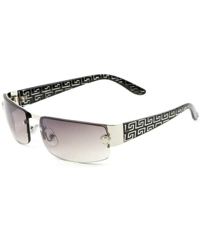 Square Greek Key Slim Rimless Rectangular Aviator Sunglasses - Black & Silver Frame - C118U36O3GL $22.02
