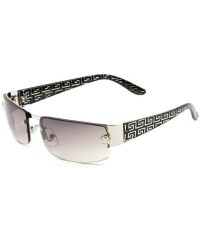 Square Greek Key Slim Rimless Rectangular Aviator Sunglasses - Black & Silver Frame - C118U36O3GL $11.31