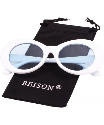 Oversized Womens Mens Cat Eye Bold Retro Oval Sunglasses Thick Frame - White / Blue Lens - CX186X94S56 $18.96