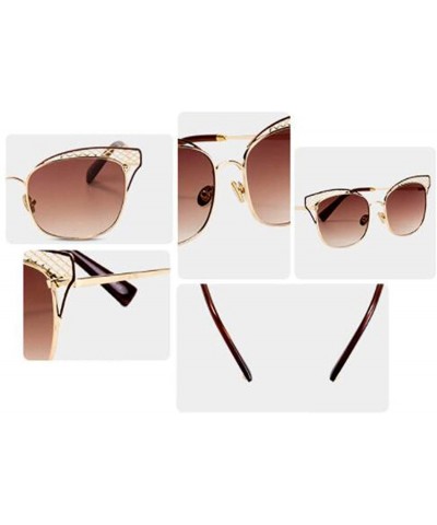 Aviator Women's new sunglasses- fashion metal hollow cat eye sunglasses sunglasses - B - C218S80KM3E $52.06