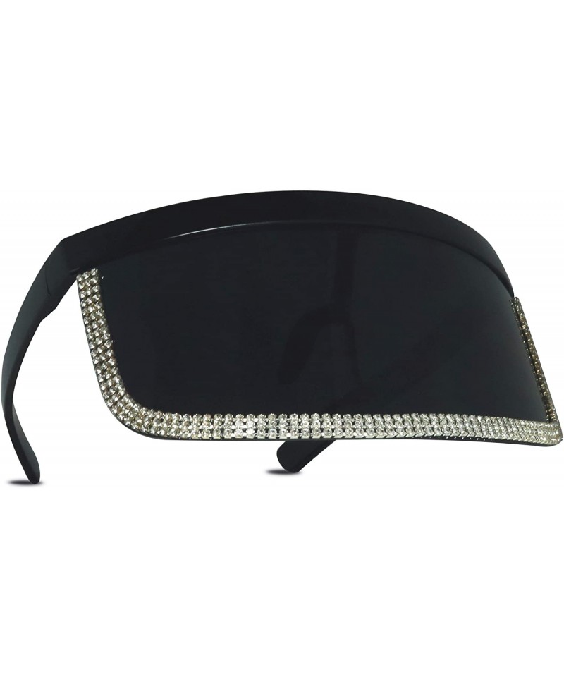 Shield Futuristic Sunglasses UV Protection Visor Monoblock Face Shield Oversize Frame with Rhinestone Fashion Shades - C5194X...