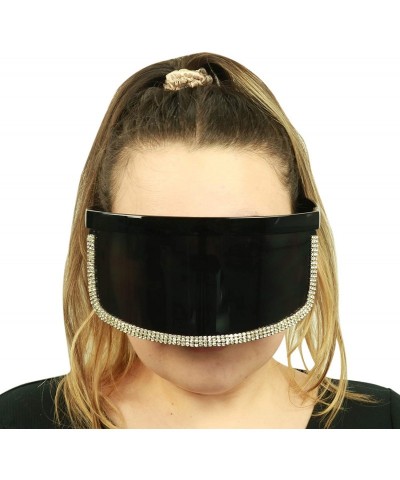 Shield Futuristic Sunglasses UV Protection Visor Monoblock Face Shield Oversize Frame with Rhinestone Fashion Shades - C5194X...