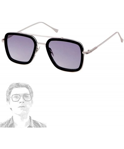 Aviator Tony Stark Glasses Retro Square Aviator Sunglasses for Men Women Metal Frame - Silver/Gray - CP18XH38LY4 $22.71