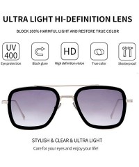 Aviator Tony Stark Glasses Retro Square Aviator Sunglasses for Men Women Metal Frame - Silver/Gray - CP18XH38LY4 $11.21