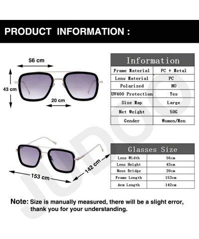 Aviator Tony Stark Glasses Retro Square Aviator Sunglasses for Men Women Metal Frame - Silver/Gray - CP18XH38LY4 $22.71