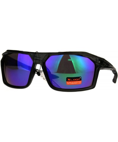 Rectangular Xloop Mens Sunglasses Sports Fashion Rectangular Wrap Frame UV 400 - Grey (Teal Mirror) - CU188Y4E5XA $10.20