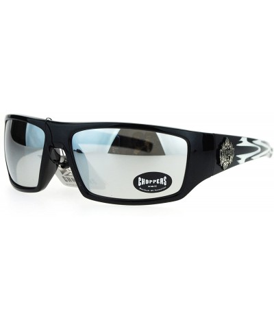 Rectangular Mens Sunglasses Biker Wrap Around Rectangle Frame UV 400 - Black White (Silver Mirror) - C8186OWIXCI $12.73