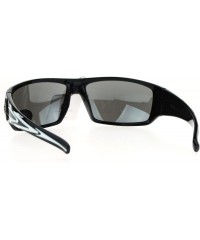 Rectangular Mens Sunglasses Biker Wrap Around Rectangle Frame UV 400 - Black White (Silver Mirror) - C8186OWIXCI $12.73