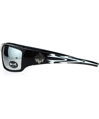 Rectangular Mens Sunglasses Biker Wrap Around Rectangle Frame UV 400 - Black White (Silver Mirror) - C8186OWIXCI $12.73