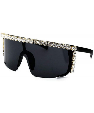 Oversized One piece Rhinestone Sunglasses Blingbling Fashion2019 - Black - C618A753HQQ $30.44
