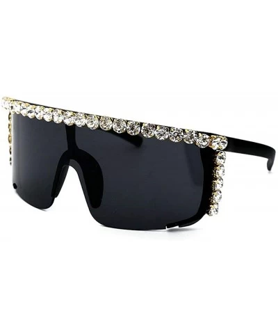 Oversized One piece Rhinestone Sunglasses Blingbling Fashion2019 - Black - C618A753HQQ $14.82