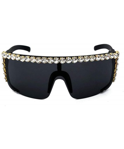 Oversized One piece Rhinestone Sunglasses Blingbling Fashion2019 - Black - C618A753HQQ $30.04