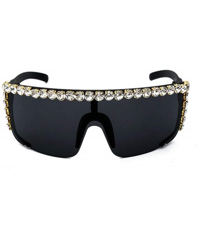 Oversized One piece Rhinestone Sunglasses Blingbling Fashion2019 - Black - C618A753HQQ $14.82