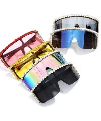 Oversized One piece Rhinestone Sunglasses Blingbling Fashion2019 - Black - C618A753HQQ $14.82