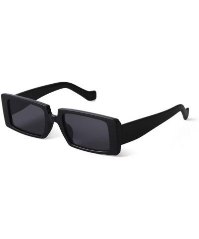 Square Vintage Rectangle Sunglasses for Women Retro Fashion Sun Glasses Shades - Black Frame/Grey Lens - C8196U8I48O $22.73