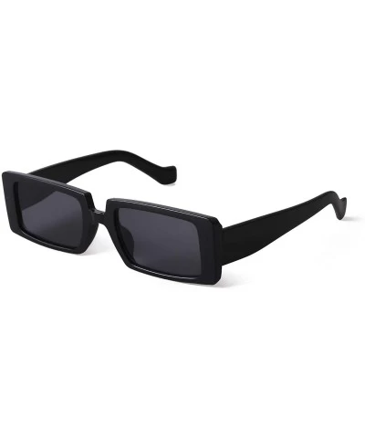 Square Vintage Rectangle Sunglasses for Women Retro Fashion Sun Glasses Shades - Black Frame/Grey Lens - C8196U8I48O $23.03
