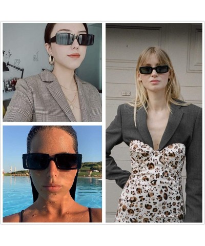 Square Vintage Rectangle Sunglasses for Women Retro Fashion Sun Glasses Shades - Black Frame/Grey Lens - C8196U8I48O $13.16