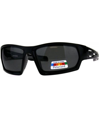 Rectangular Mens Polarized Rectangular Warp Biker Plastic Sport Sunglasses - All Black - C018D8LDLGC $29.06