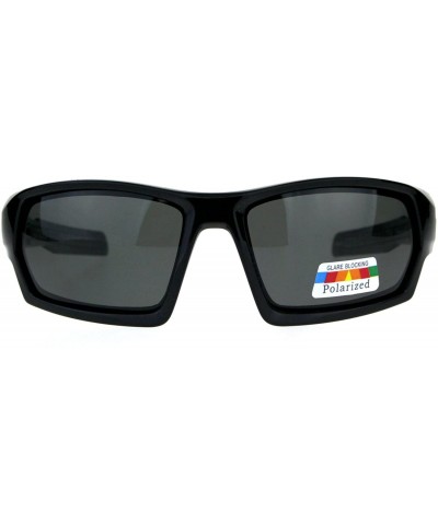 Rectangular Mens Polarized Rectangular Warp Biker Plastic Sport Sunglasses - All Black - C018D8LDLGC $12.11