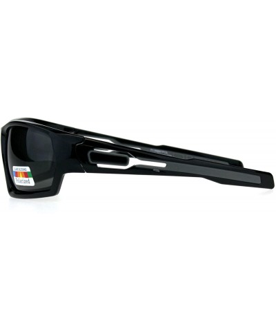 Rectangular Mens Polarized Rectangular Warp Biker Plastic Sport Sunglasses - All Black - C018D8LDLGC $12.11