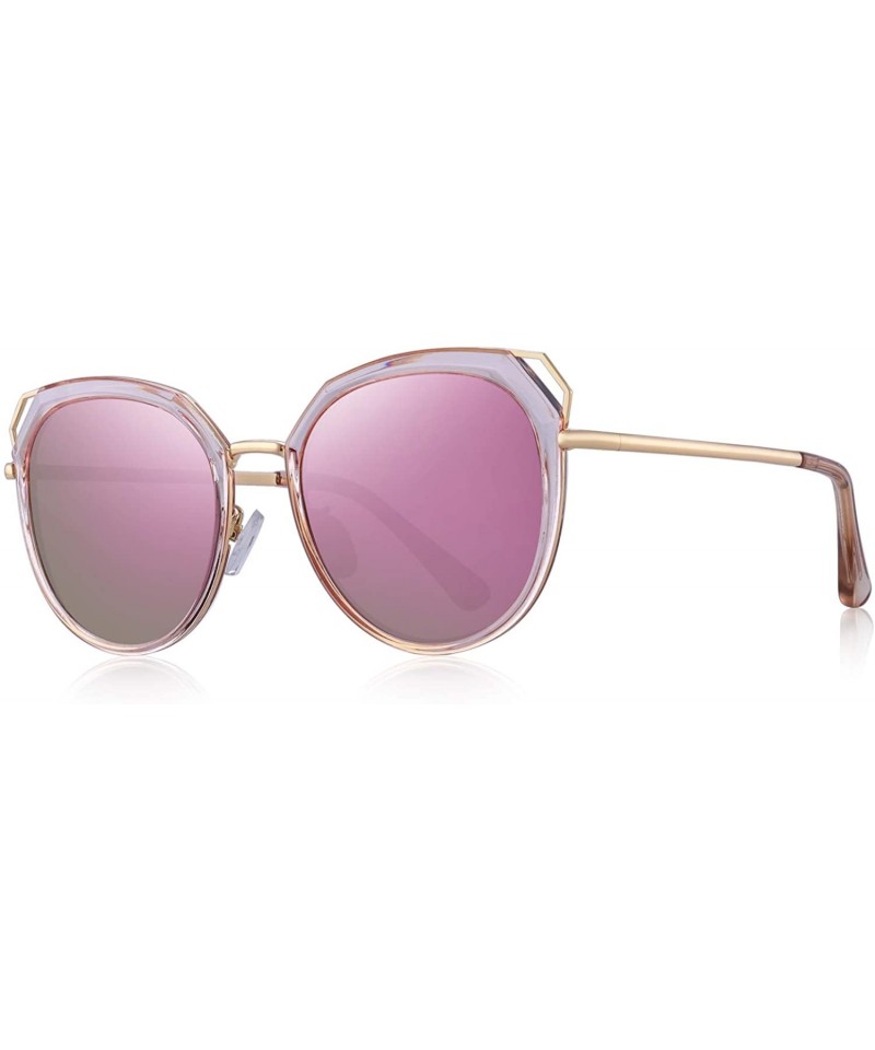 Cat Eye Polarized Sunglasses for Women - Cat Eye Metal Frame Sunglasses UV400 - Pink Mirror - CM18R55GYXW $20.41