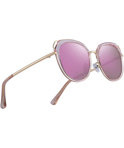 Cat Eye Polarized Sunglasses for Women - Cat Eye Metal Frame Sunglasses UV400 - Pink Mirror - CM18R55GYXW $20.41