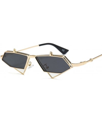 Cat Eye Flip Up Sunglasses Men Punk Triangle Vintage Sun Glasses for Women Accessories - Gold With Black - CG18H559SX9 $24.47