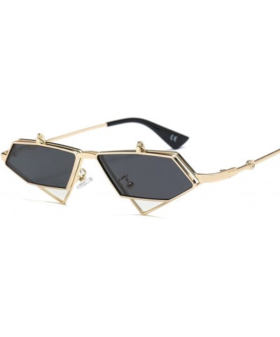 Cat Eye Flip Up Sunglasses Men Punk Triangle Vintage Sun Glasses for Women Accessories - Gold With Black - CG18H559SX9 $9.85