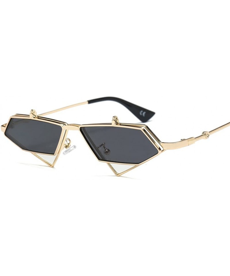 Cat Eye Flip Up Sunglasses Men Punk Triangle Vintage Sun Glasses for Women Accessories - Gold With Black - CG18H559SX9 $9.85