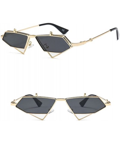 Cat Eye Flip Up Sunglasses Men Punk Triangle Vintage Sun Glasses for Women Accessories - Gold With Black - CG18H559SX9 $9.85