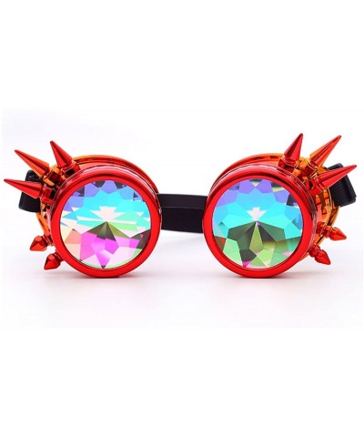 Round Retro Victorian Steampunk Goggles Rainbow Prism Kaleidoscope Glasses - Red Orange(spike) - CT18SNYIA9C $24.94