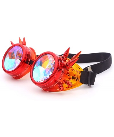 Round Retro Victorian Steampunk Goggles Rainbow Prism Kaleidoscope Glasses - Red Orange(spike) - CT18SNYIA9C $12.80