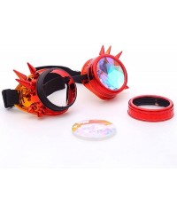 Round Retro Victorian Steampunk Goggles Rainbow Prism Kaleidoscope Glasses - Red Orange(spike) - CT18SNYIA9C $12.80