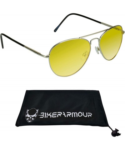 Aviator YELLOW Lens Aviator Glasses Teardrop Night Vision Driving - CB12EXJTP97 $12.78