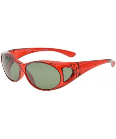 Rectangular Retro Style Polarized Fitover Sunglasses for Wear Over Glasses (Red Frame/G15 Lenses) - S026 Red - C11844434KM $3...