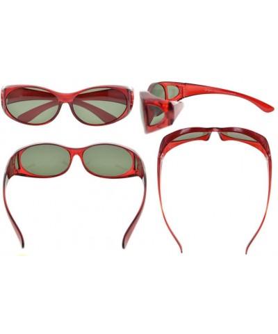 Rectangular Retro Style Polarized Fitover Sunglasses for Wear Over Glasses (Red Frame/G15 Lenses) - S026 Red - C11844434KM $1...