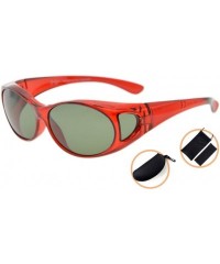 Rectangular Retro Style Polarized Fitover Sunglasses for Wear Over Glasses (Red Frame/G15 Lenses) - S026 Red - C11844434KM $1...