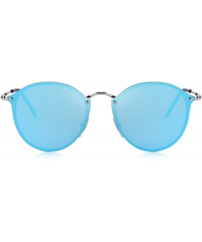 Round Men/Women Retro Oval Sunglasses 100% UV Protection S6308 - Blue - CC188Y74Q7Y $27.06