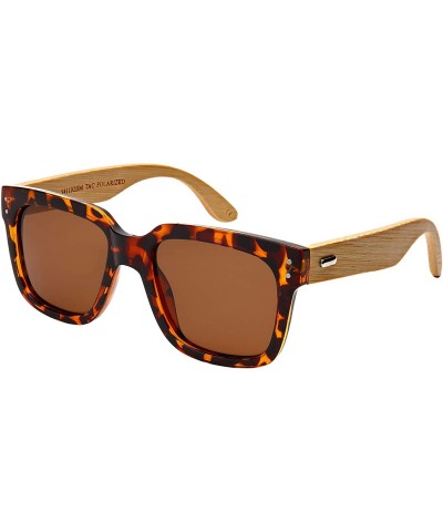Square Wood Bamboo Sunglasses for Men Polarized Women Bamboo Square 541102BM-P - CE18M7TD78U $27.19