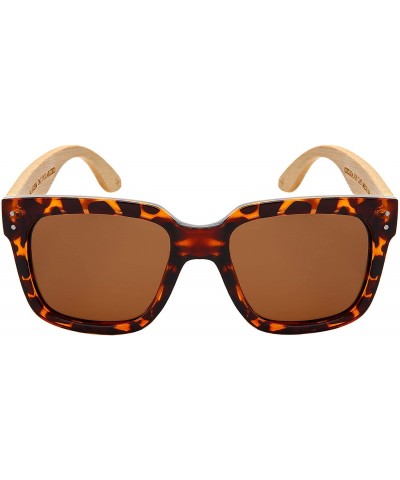 Square Wood Bamboo Sunglasses for Men Polarized Women Bamboo Square 541102BM-P - CE18M7TD78U $13.41
