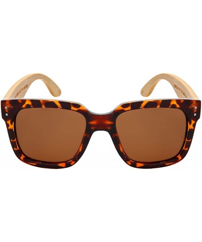 Square Wood Bamboo Sunglasses for Men Polarized Women Bamboo Square 541102BM-P - CE18M7TD78U $13.41