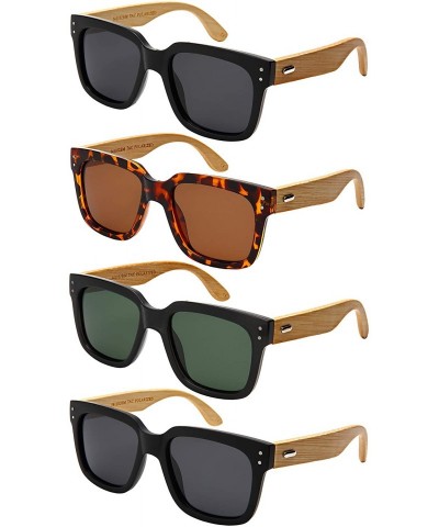 Square Wood Bamboo Sunglasses for Men Polarized Women Bamboo Square 541102BM-P - CE18M7TD78U $13.41