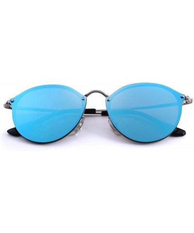 Round Men/Women Retro Oval Sunglasses 100% UV Protection S6308 - Blue - CC188Y74Q7Y $27.06