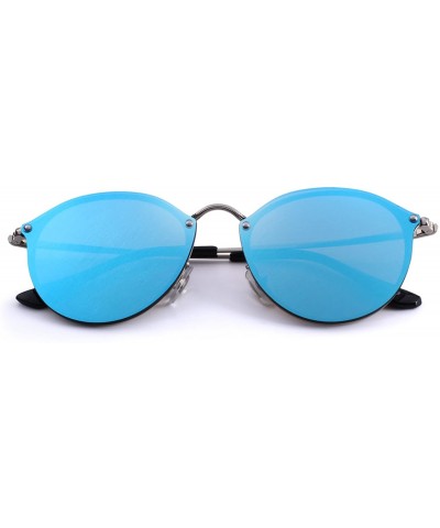 Round Men/Women Retro Oval Sunglasses 100% UV Protection S6308 - Blue - CC188Y74Q7Y $17.42