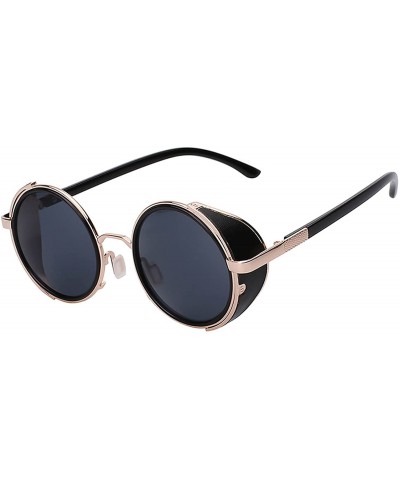 Shield Steampunk Retro Gothic Vintage Hippie Colored Metal Round Circle Frame Sunglasses Colored Lens - CB185DI8NG8 $23.75