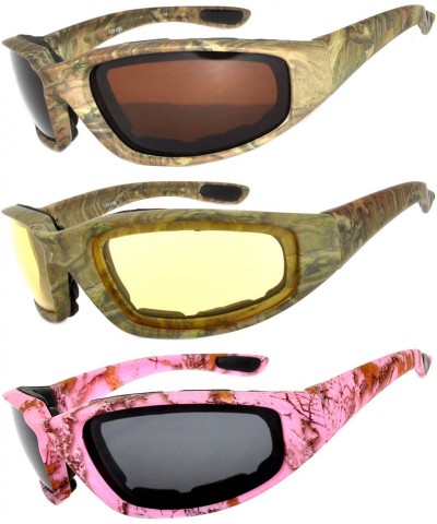 Goggle Set of 2 - 3 Pairs Motorcycle CAMO Padded Foam Sport Glasses Colored Lens - CI1847XNMLN $31.79
