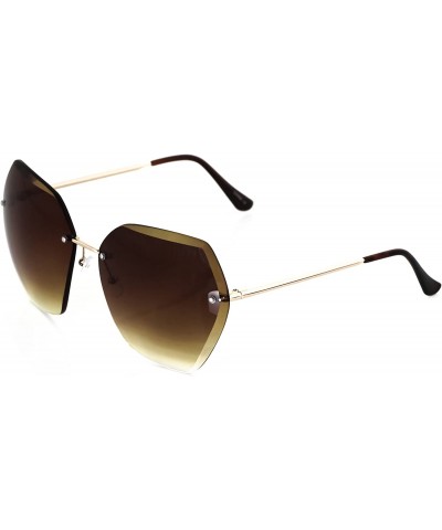 Rimless Oversized Rectangular Rimless Crystal Cut Metal Arm Modern Stylish Womens Sunglasses - Gold Arm - Brown Lens - CJ17Z2...